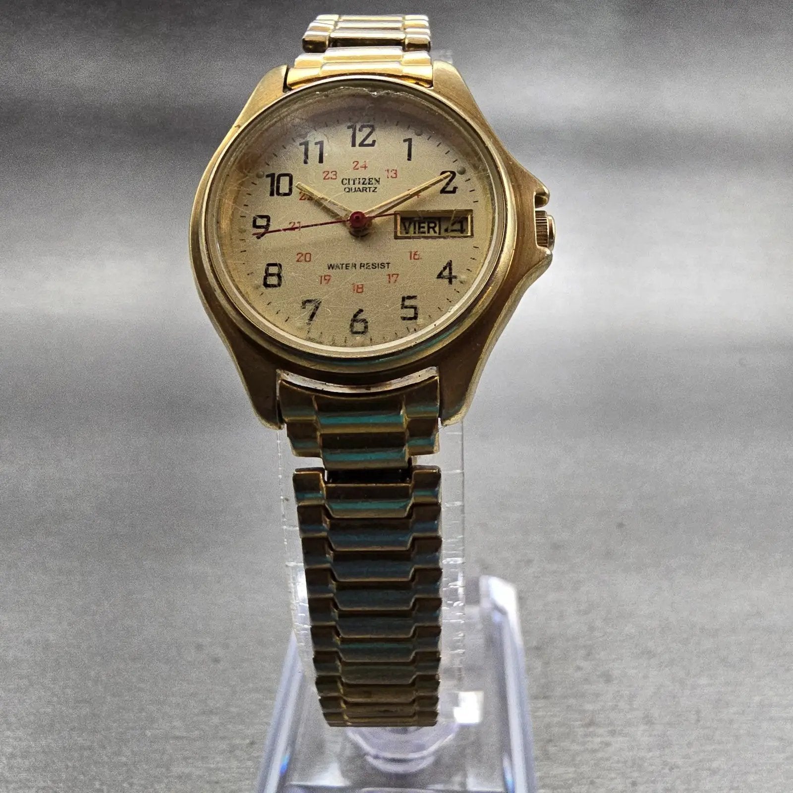 Citizen Watch Women 25mm Gold Dial Gold Tone Daydate Round 6000-S27182 New Batt5