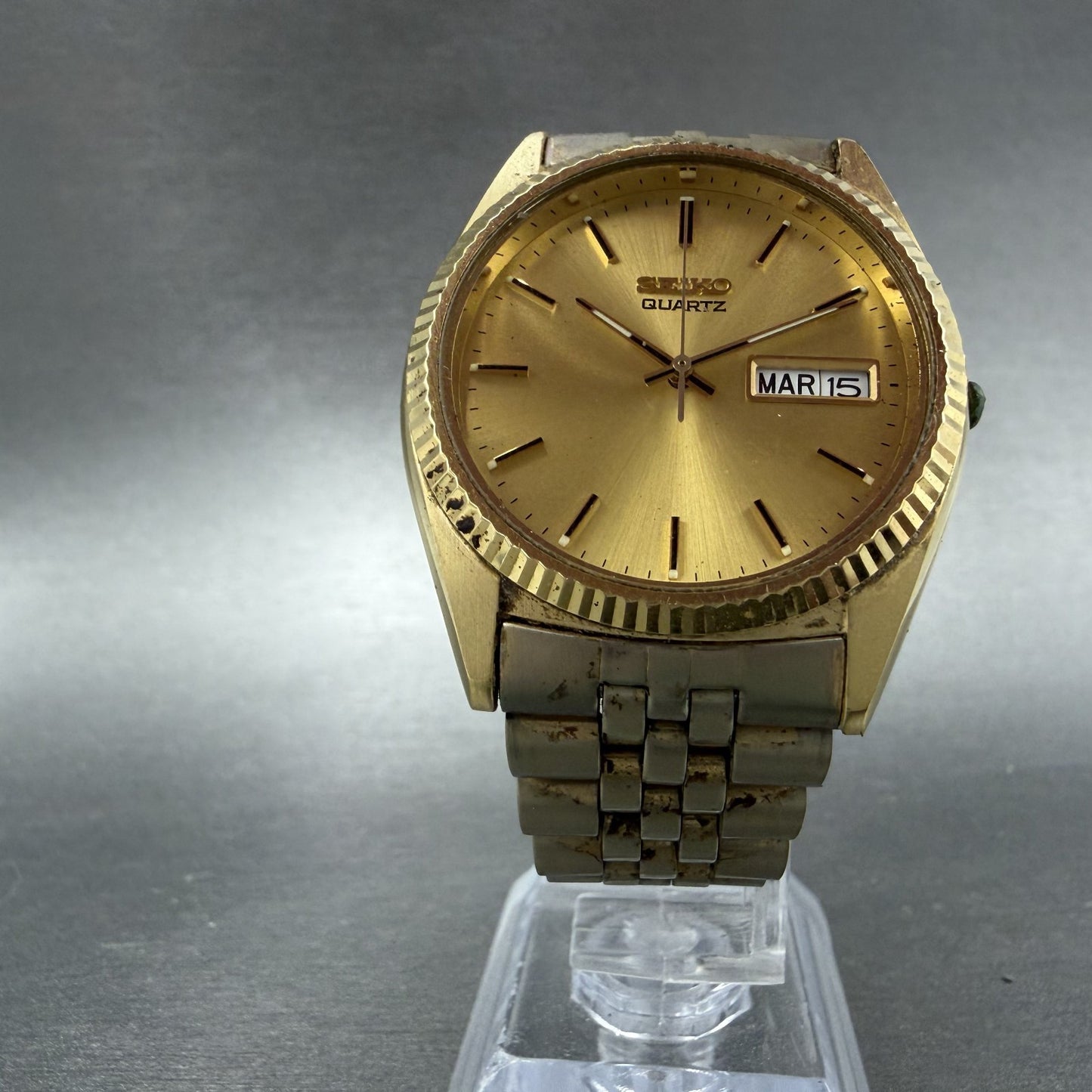 Seiko President Watch Men 36mm Gold Dial Gold Tone Daydate 7n43-8119 New Batt AP5