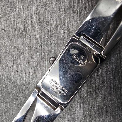 Bulova Watch Women 14mm MOP Dial Silver Tone Gemmed Rectangle 96T63 New Batt10