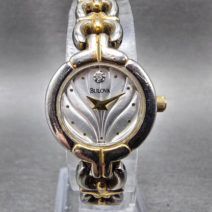 Bulova Watch Women 20mm Silver Dial Two Tone Round 98P15 New Battery Diamond0
