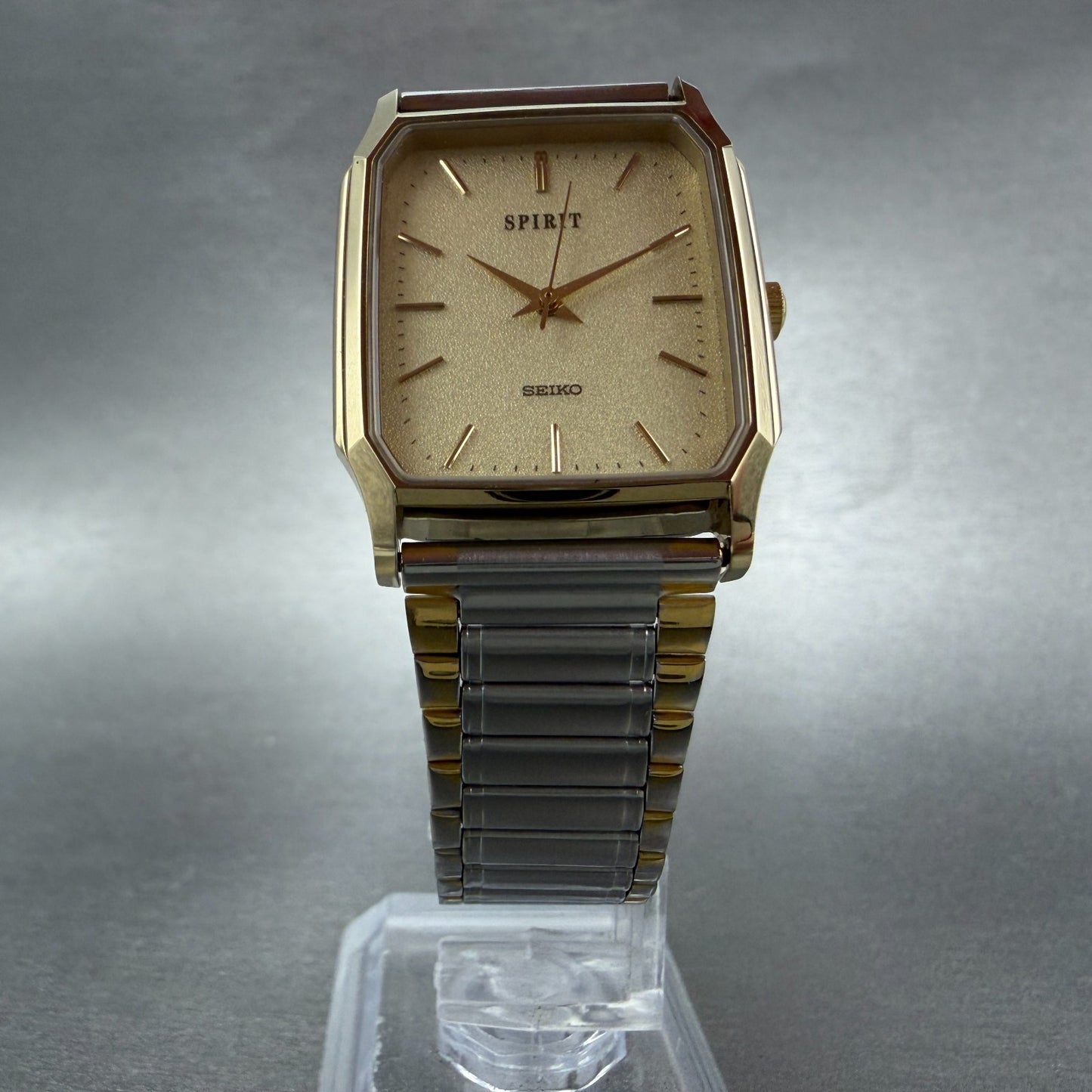 Seiko Spirit Tank Watch Men 26mm Champagne Dial Two Tone 8N41-5180 New Battery5