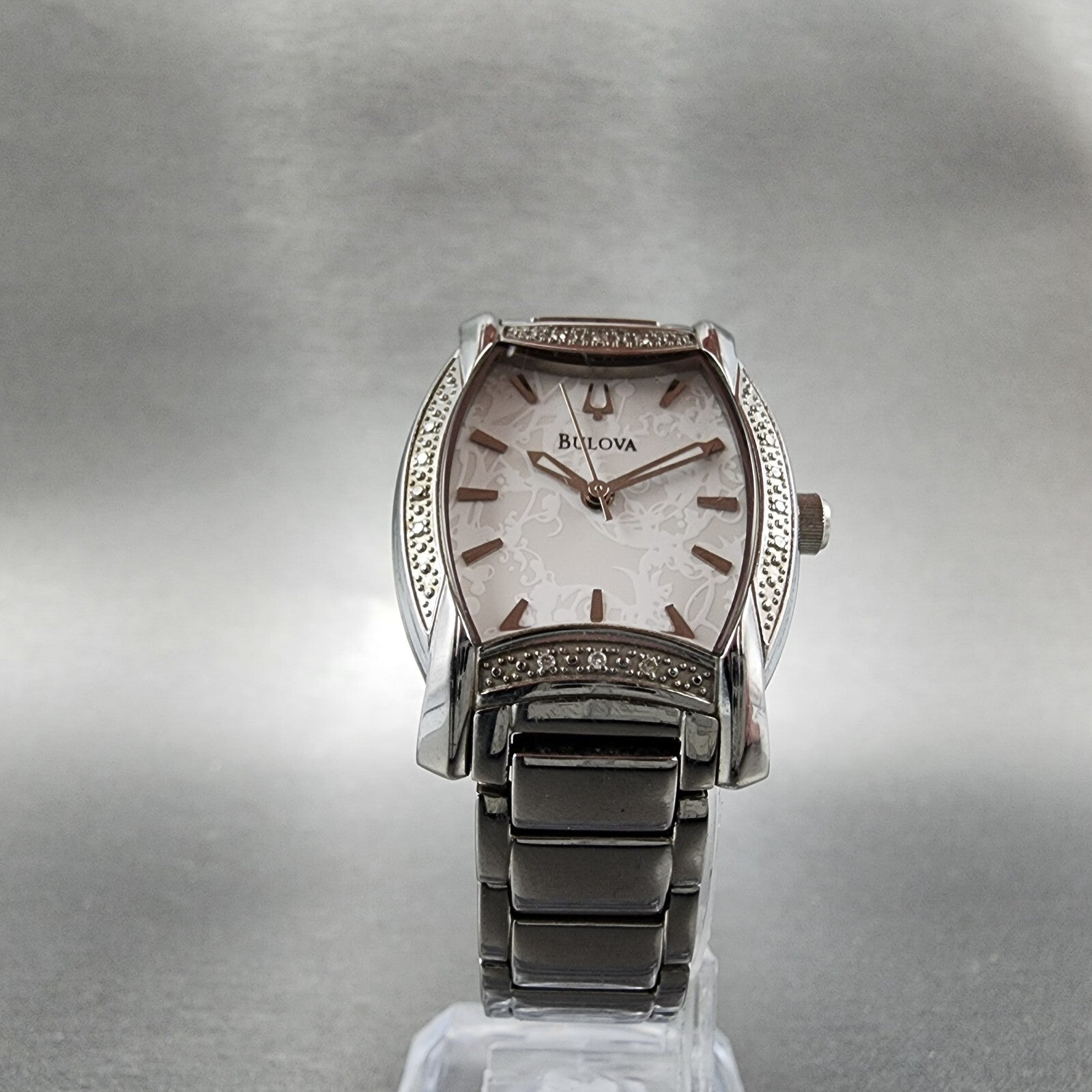 Bulova Watch Women 26mm White Dial Stainless Steel Tonneau 96R135 New Battery5