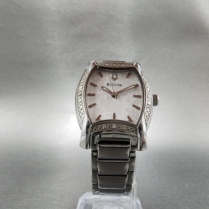 Bulova Watch Women 26mm White Dial Stainless Steel Tonneau 96R135 New Battery5