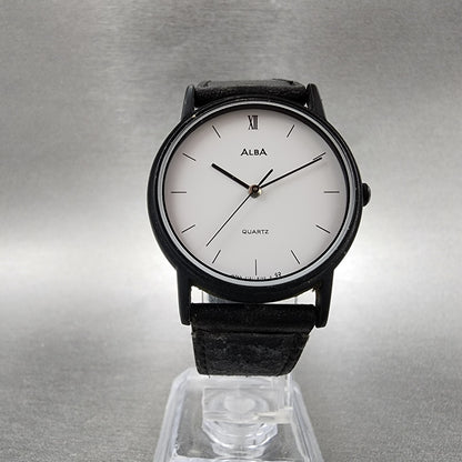 Seiko ALBA Watch Women 32mm White Dial Black Tone Round Y131-6040 New Battery