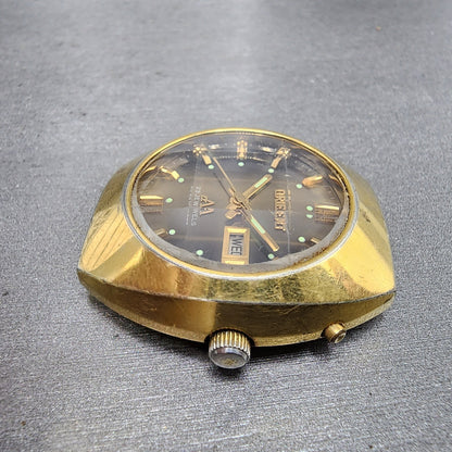 Orient ChronoAce Watch Men 36mm Brown Dial Gold Tone Daydate Automatic Runs3