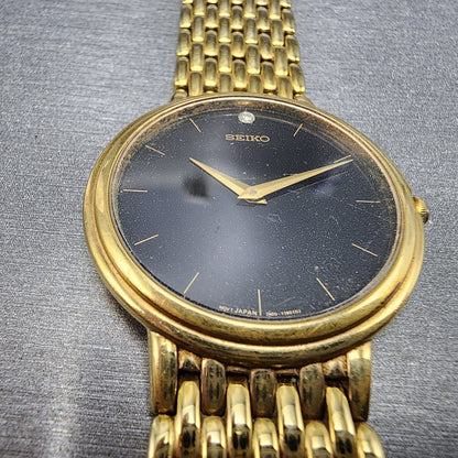 Seiko Watch Men 35mm Black Dial Gold Tone Round 7N00-F169 PARTS