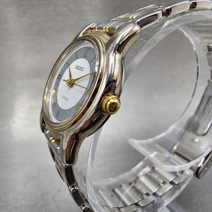 Seiko Lucent Watch Women 22mm White Dial Two Tone 1f210j80 New Battery2