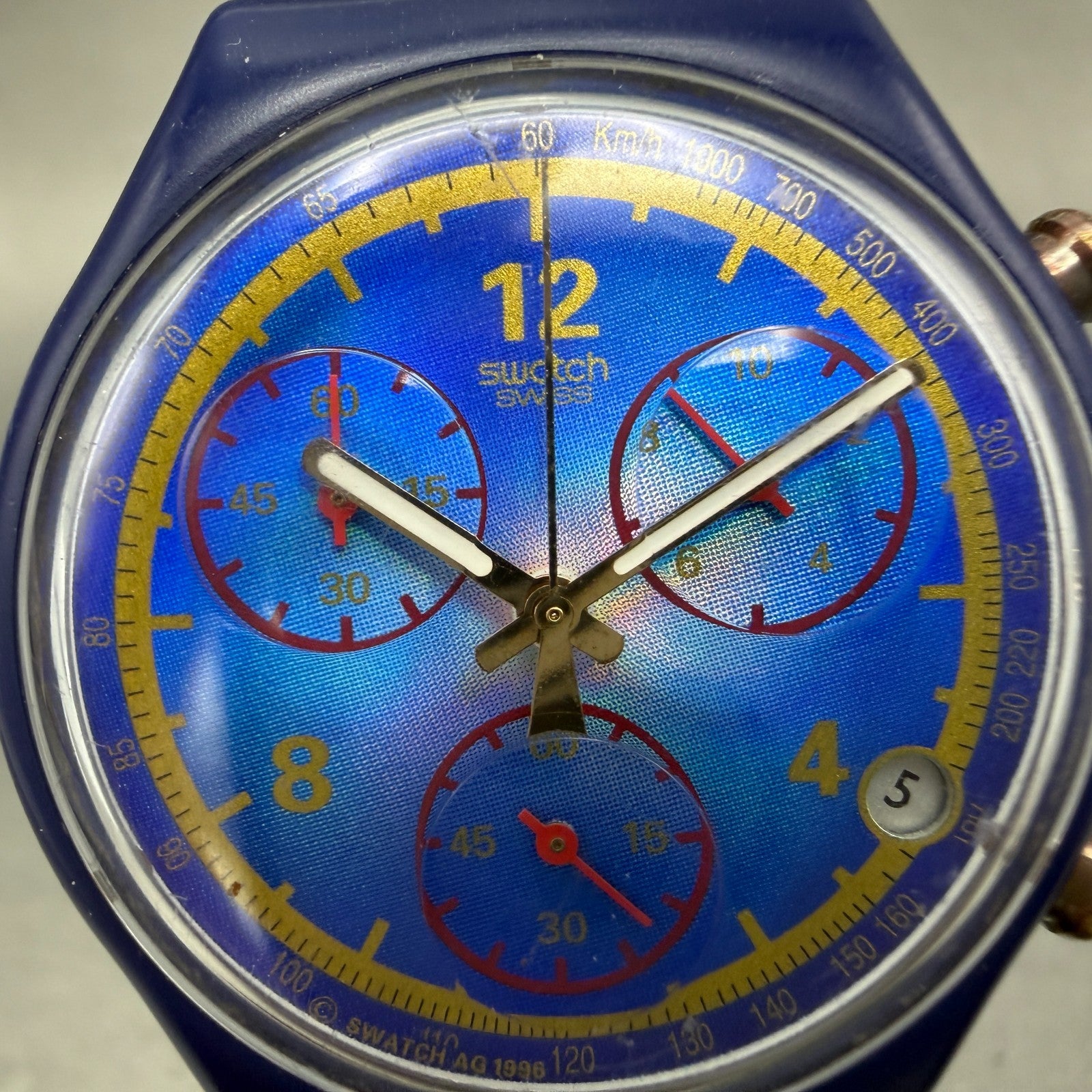 Swatch Chrono Michael Johnson Watch Men 37mm Blue Dial Blue READ!!!! Date Newbat1