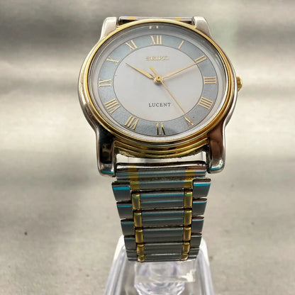 Seiko Lucent Watch Unisex 30mm White Dial Two Tone Round 5E21-6E00 New Battery5