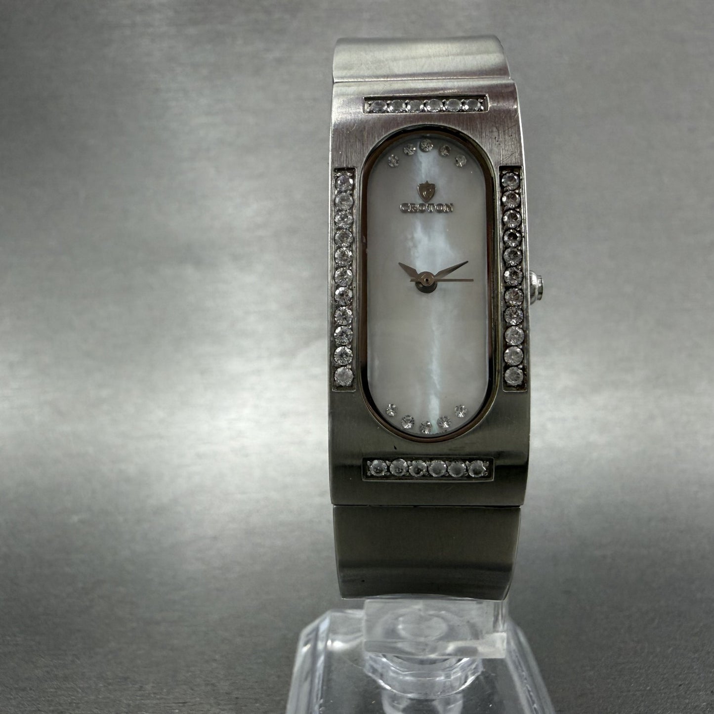 Croton Tank Watch Women 17mm MOP Dial Steel Crystal Bezel Rectangle  New Battery5