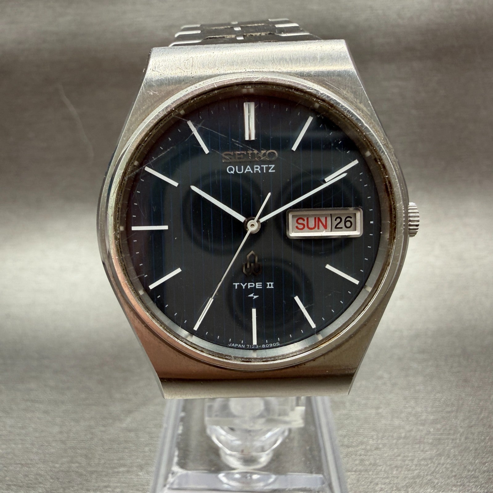 Seiko Type 2 Watch Men 35mm Blue Dial Silver Tone Daydate Round 71238090 Newbat0