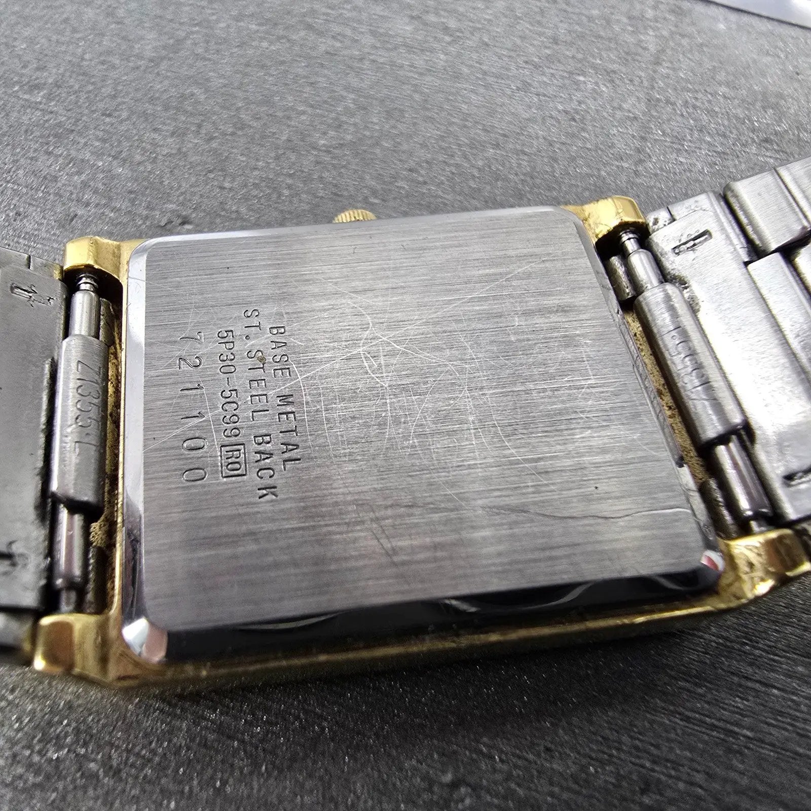 Seiko Tank Watch Men 25mm Gray Dial Gold Tone Rectangle 5P30-5C99 PARTS Vintage10