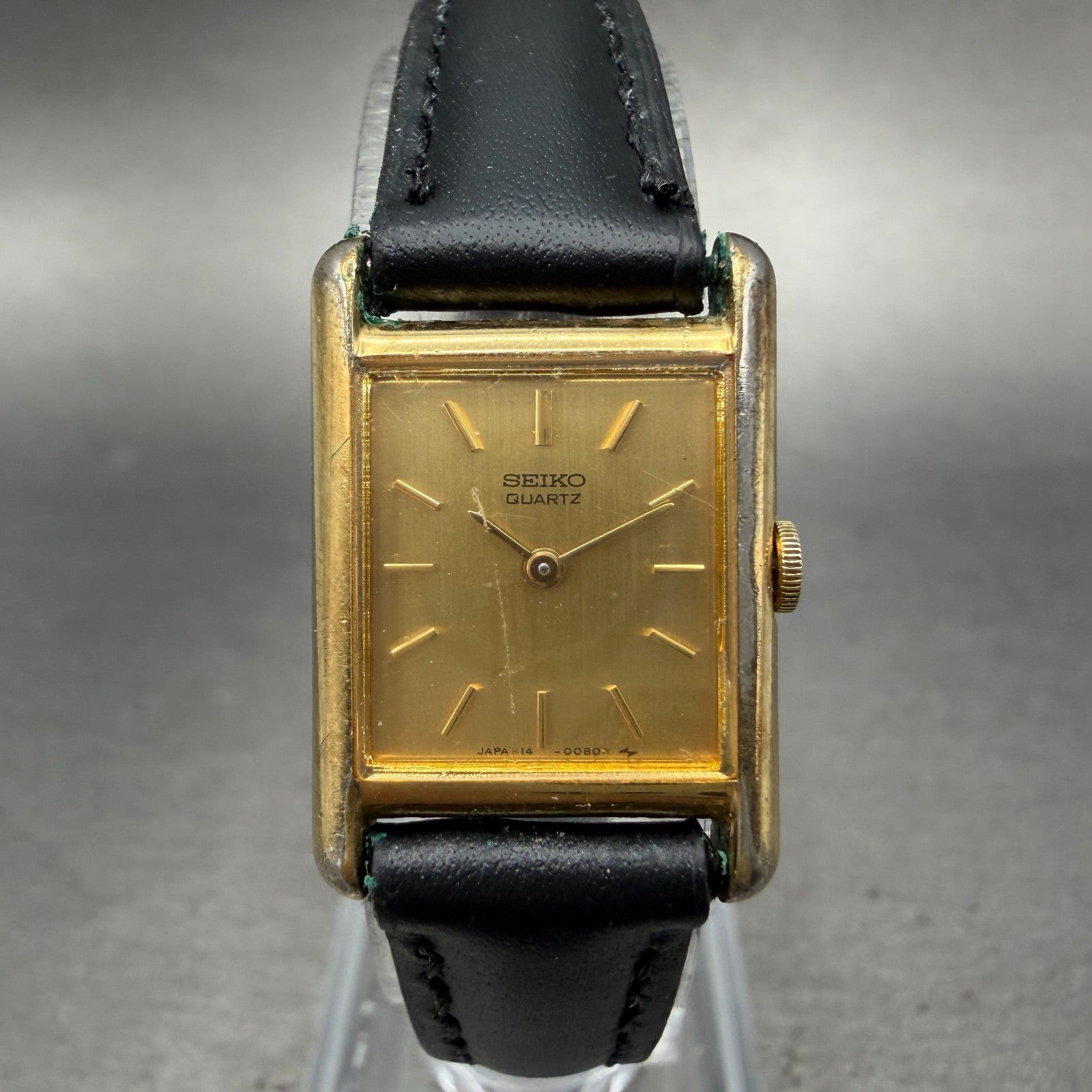 Seiko Tank Watch Women 18mm Champagne Dial Gold Tone VTG 1400-5039 New Battery0