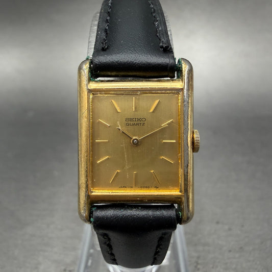 Seiko Tank Watch Women 18mm Champagne Dial Gold Tone VTG 1400-5039 New Battery0