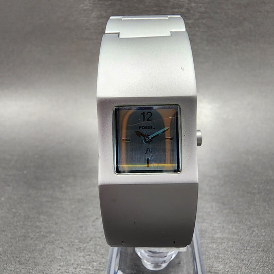 Fossil F2 Watch Women 20mm Silver Dial Aluminum Case Rectangle ES-9054 New Batt