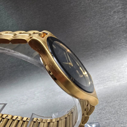 Citizen CQ Watch Men 34mm Black Dial Gold Tone Round 5520-K03810 New Battery JP3