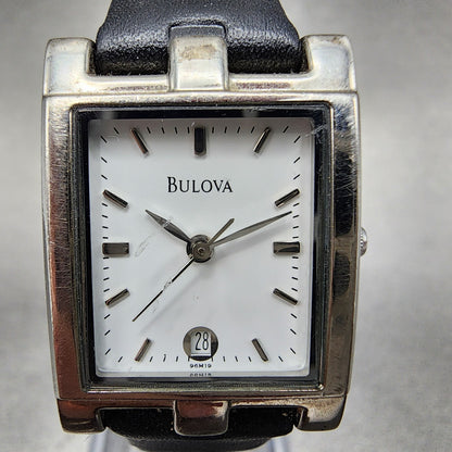 Bulova Tank Watch Women 21mm White Dial Silver Tone Date Rectangle New Batt B123