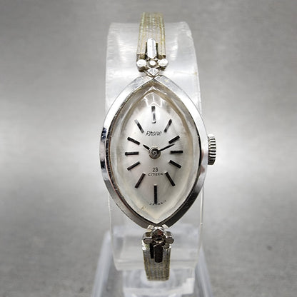 Citizen Rhone Watch Women 15mm Silver Dial Silver Tone Oval Manual Runs0