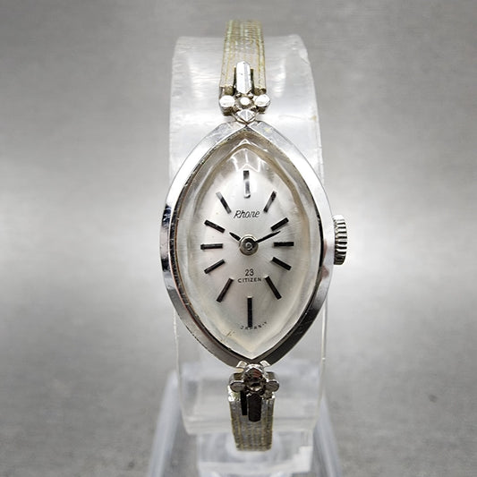 Citizen Rhone Watch Women 15mm Silver Dial Silver Tone Oval Manual Runs0