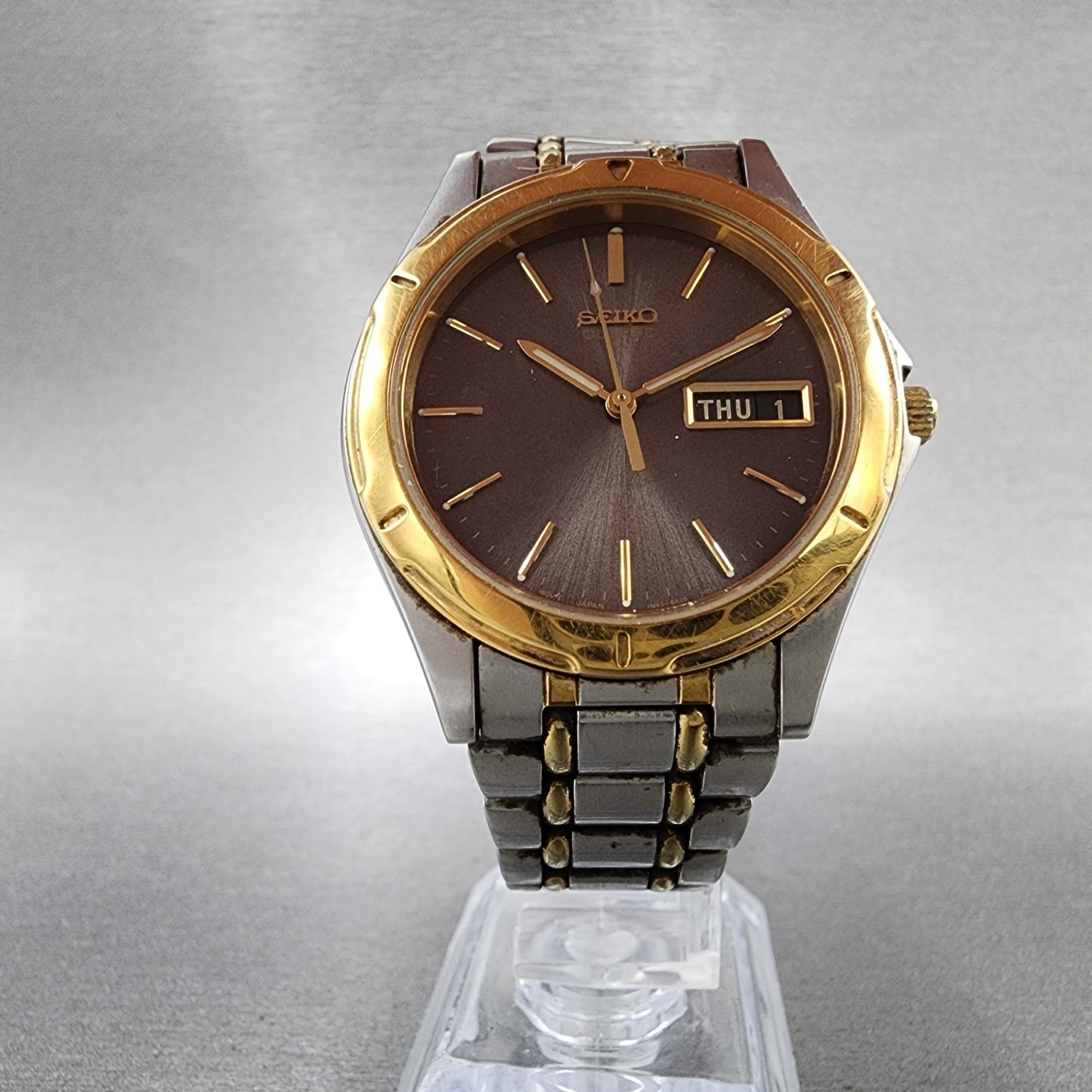 Seiko Watch Men 36mm Silver Dial Two Tone Daydate Round 7n438a09 PARTS6