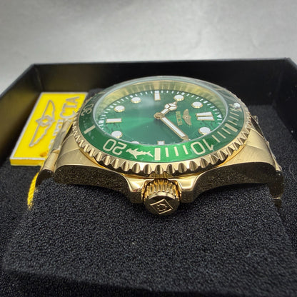Invicta Pro Diver Watch Men 43mm Green Dial Gold Tone Bracelet Round 497025