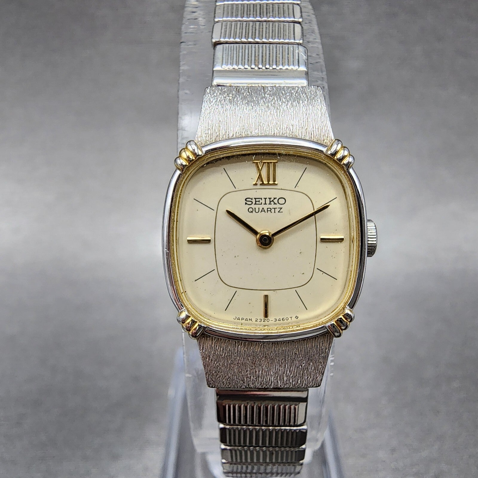 Seiko Watch Women 17mm Cream Dial Two Tone Rectangle 23206710 New Battery0