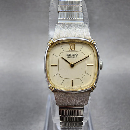 Seiko Watch Women 17mm Cream Dial Two Tone Rectangle 23206710 New Battery0