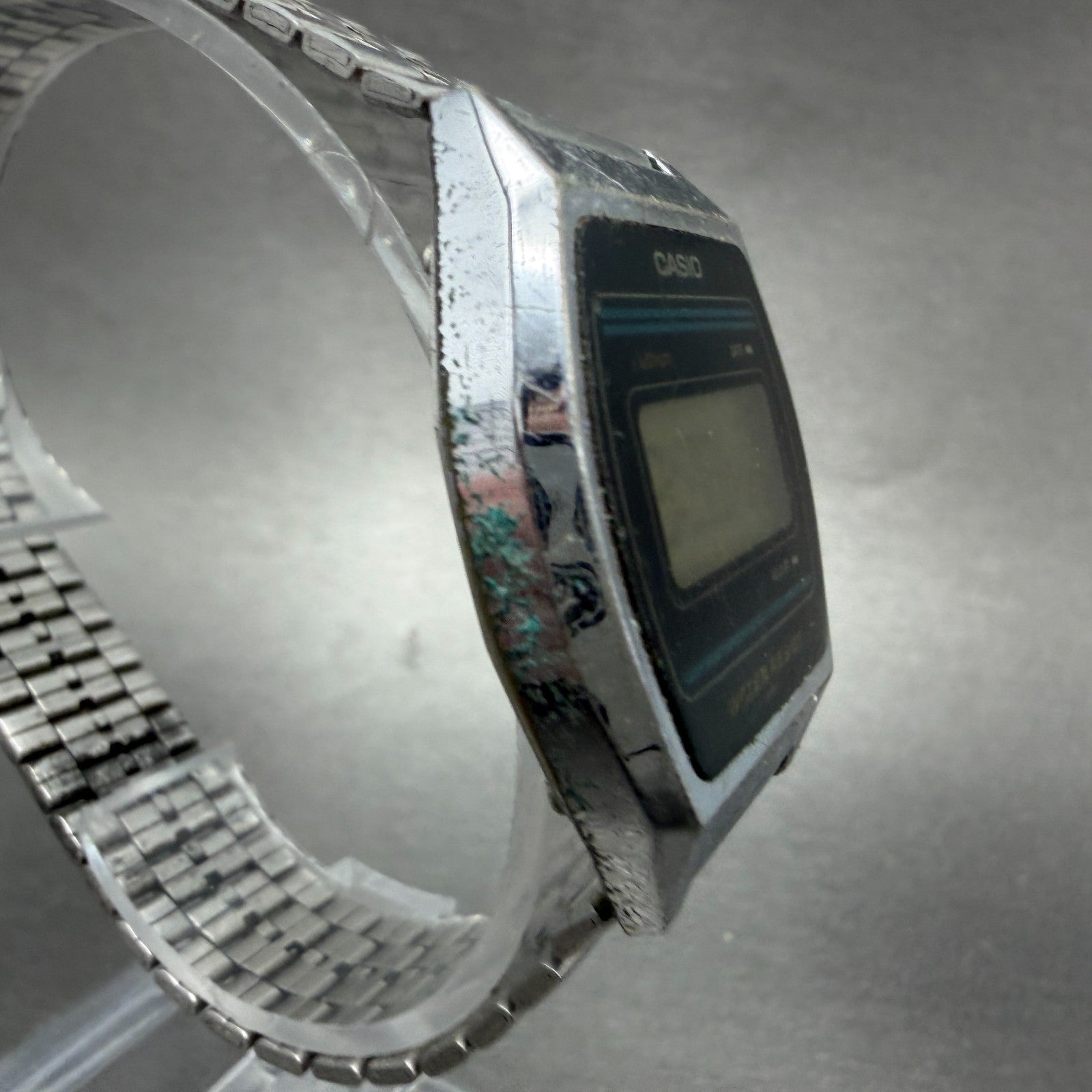 Casio B612 Watch Men 35mm Digital Black Dial Silver Tone Octagon New Batt VTG AB3