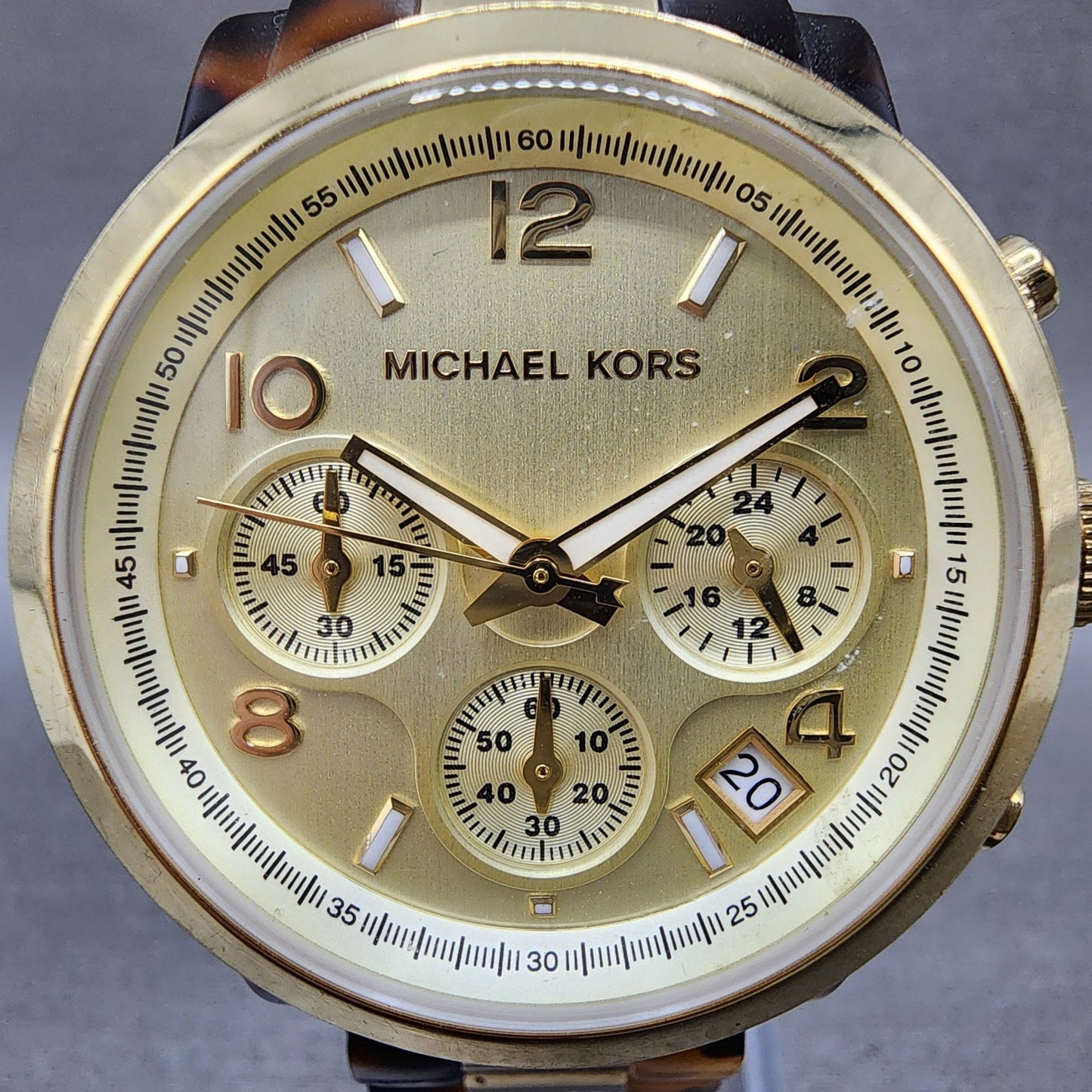 Michael Kors Watch Women 38mm Gold Dial Gold Tone Torties Daydate New Battery1
