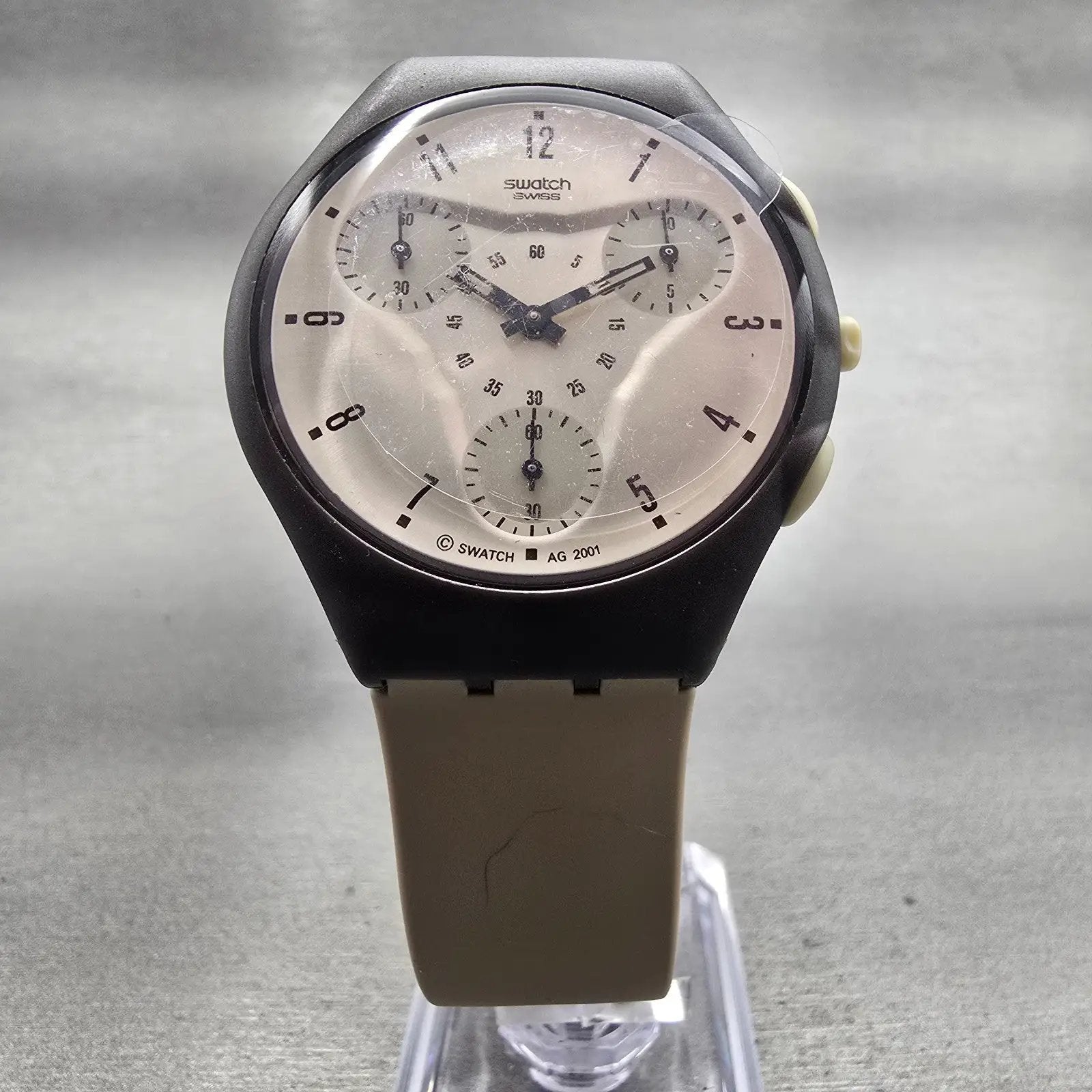 Swatch Skin Chrono KALAHARI Watch Men Tan Dial Brown Case SUYC100 New Battery6