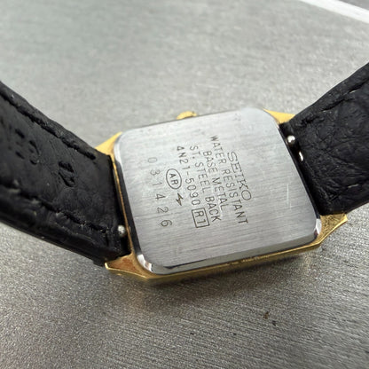 Seiko Tank Watch Women 19mm Black Dial Gold Tone Rectangle 4n21-5090 New Battery9