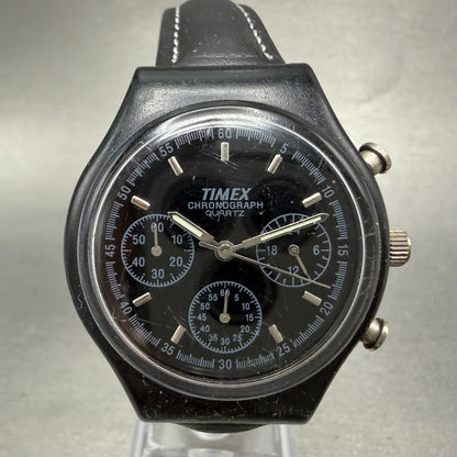Timex Chronograph Watch Men 37mm Black Dial Black Tone Round New Battery0