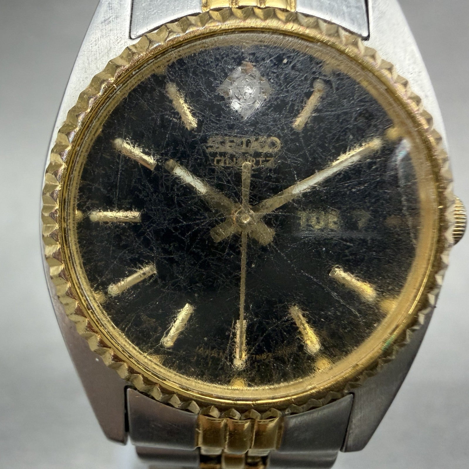 Seiko Watch Women 24mm Black Dial Two Tone Daydate Round 7N83-0041 New Batt1
