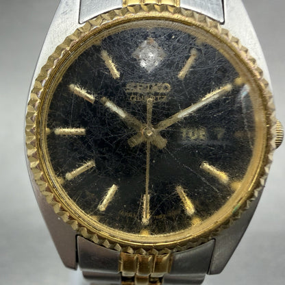 Seiko Watch Women 24mm Black Dial Two Tone Daydate Round 7N83-0041 New Batt1