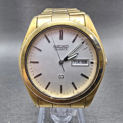 Seiko SQ Watch Men 36mm Silver Dial Gold Tone Daydate Round 5Y23-8180 PARTS VTG0