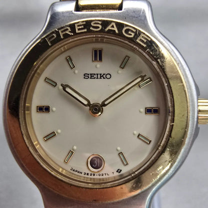 Seiko Presage Watch Women 26mm Ivory Dial Two Tone Date Round 3E29-0100 New Batt1