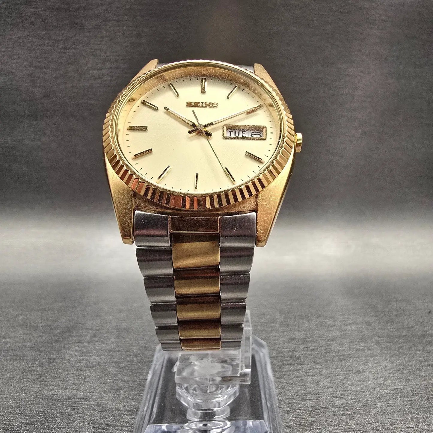 Seiko President Watch Men 36mm Champagne Dial Two Tone Daydate 7N43-8111 New Bat5