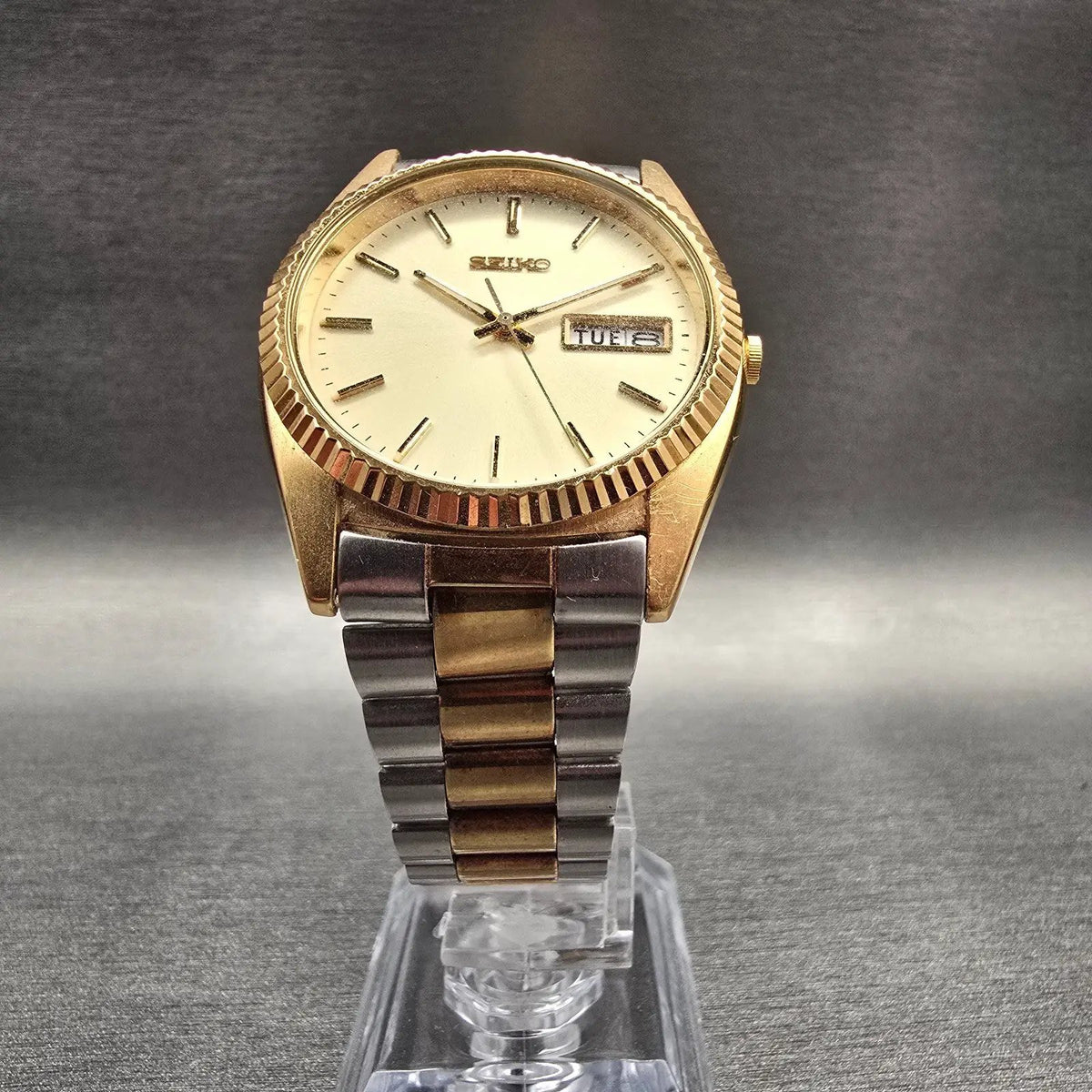 Seiko President Watch Men 36mm Champagne Dial Two Tone Daydate 7N43-8111 New Bat5