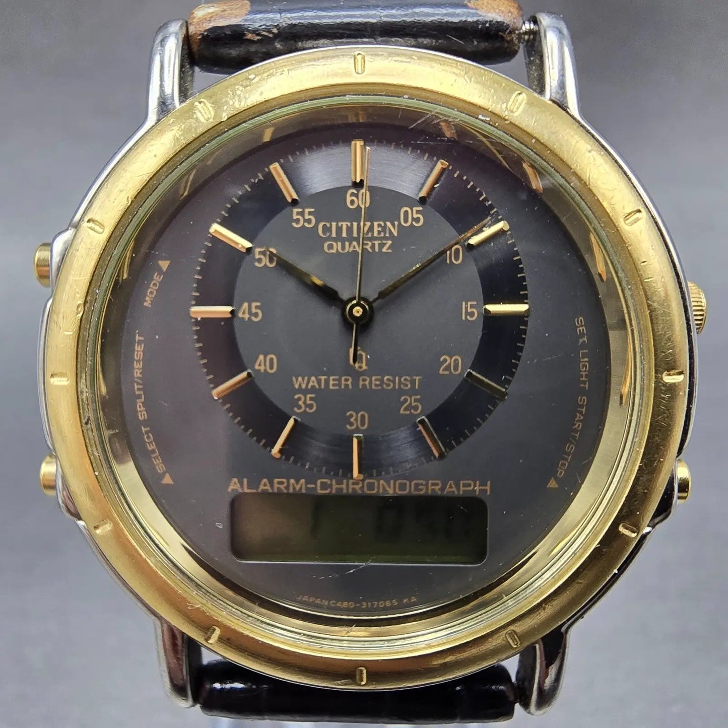 Citizen Analog Digital Watch Men 38mm Black Dial TwoTone Alarm Chronograph PARTS2