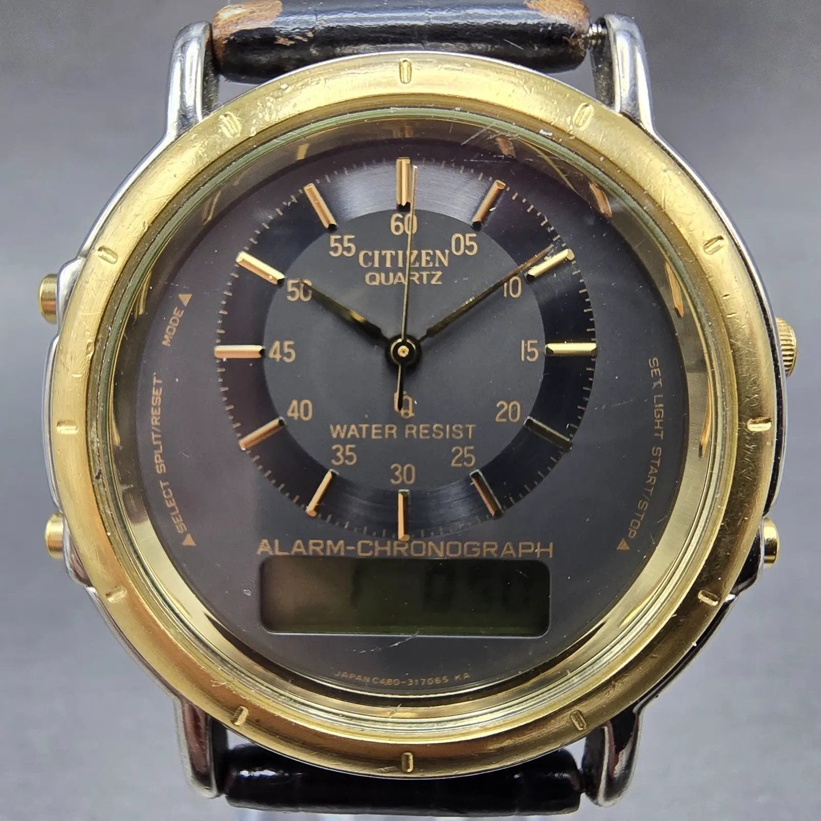 Citizen Analog Digital Watch Men 38mm Black Dial TwoTone Alarm Chronograph PARTS2