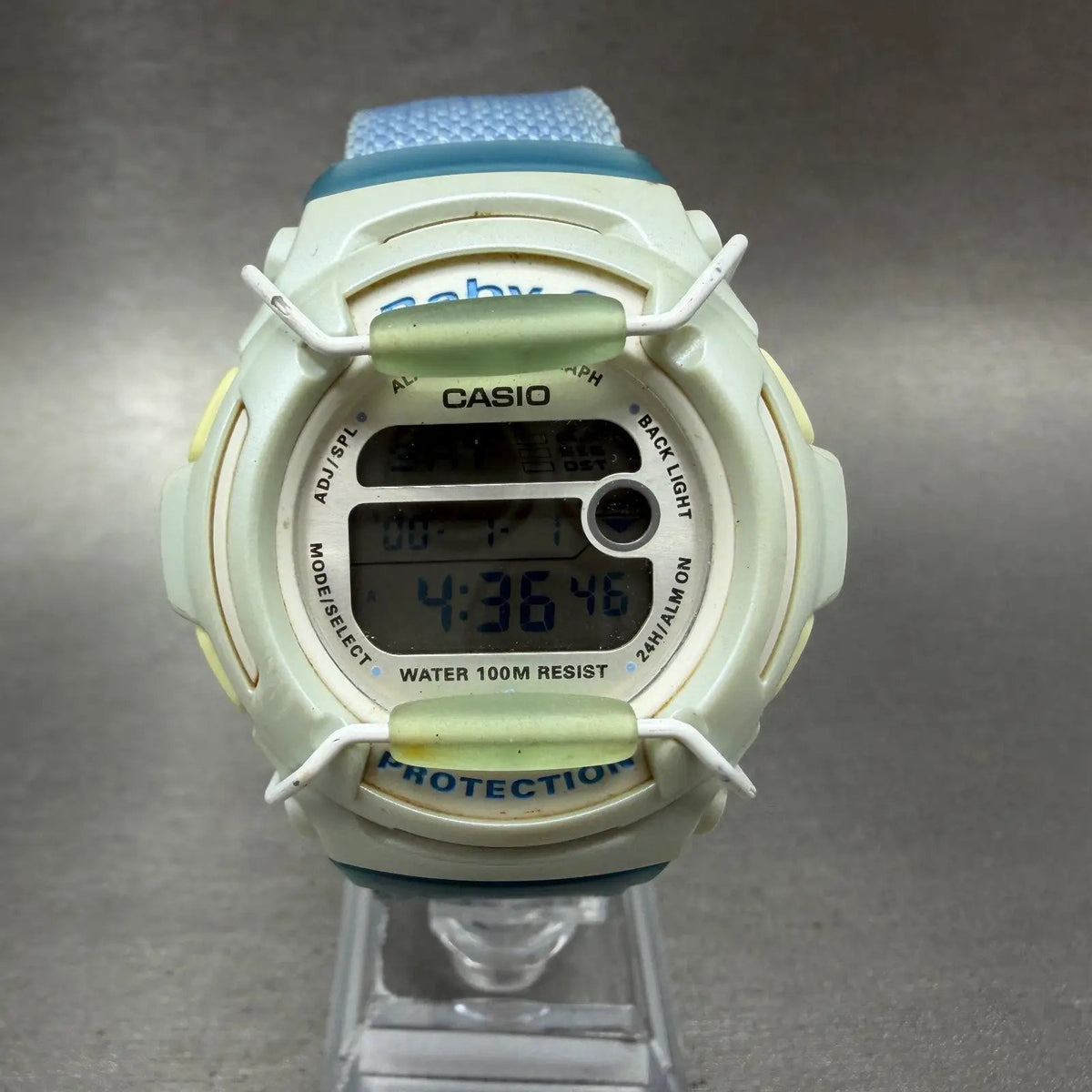 Casio Baby-G Watch 43mm Blue White Alarm Chronograph Round BG-153 New Battery L0