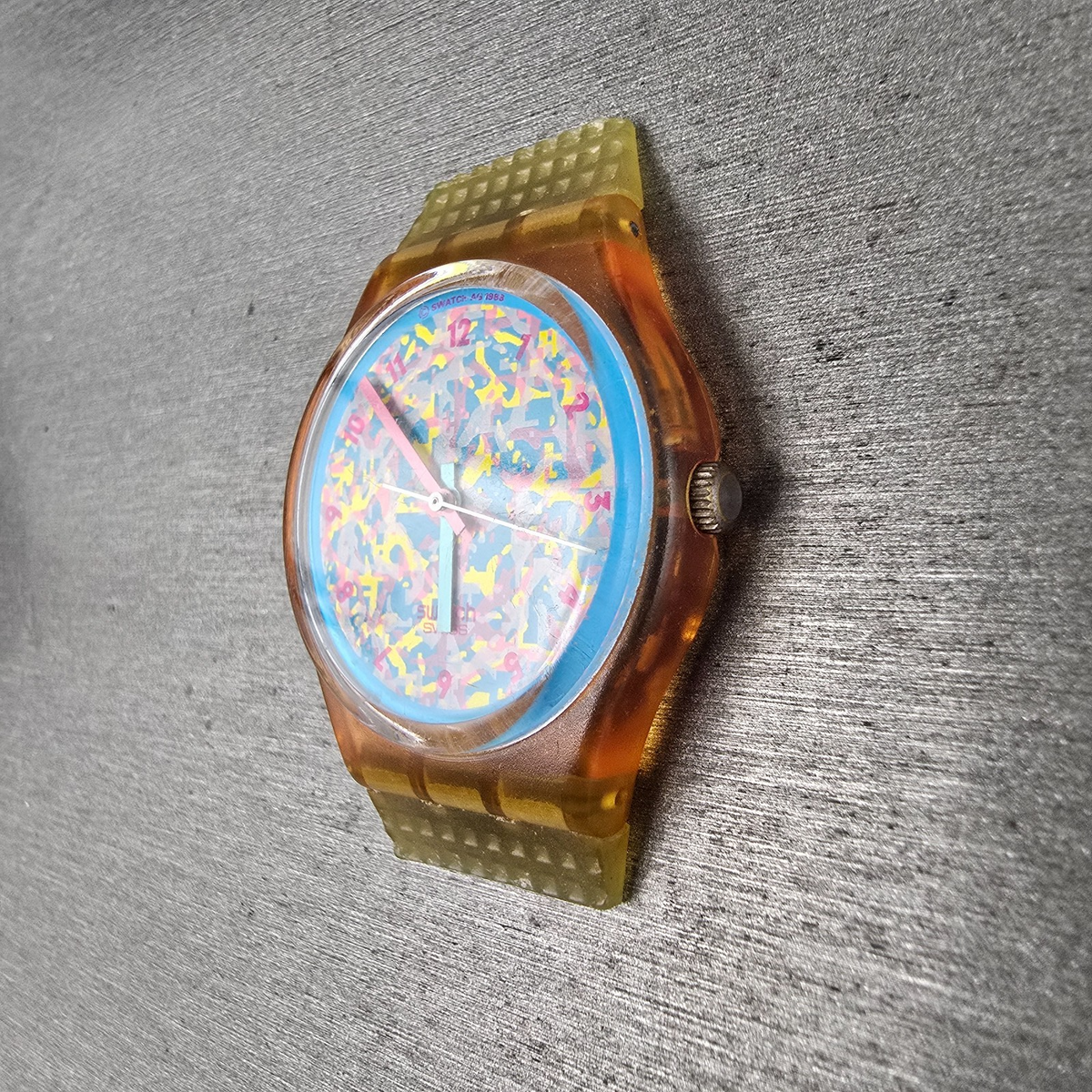 Swatch Rosehip Watch Women 34mm Blue Dial Clear Case Round GP100 New Battery3