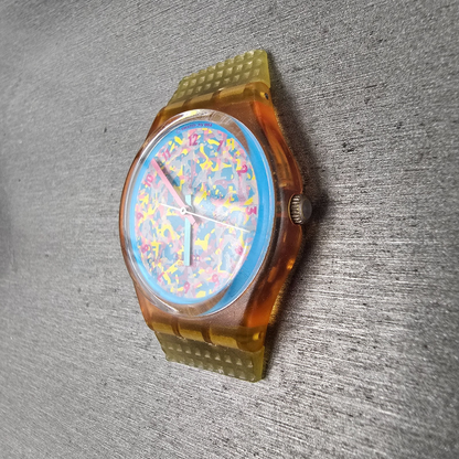 Swatch Rosehip Watch Women 34mm Blue Dial Clear Case Round GP100 New Battery3