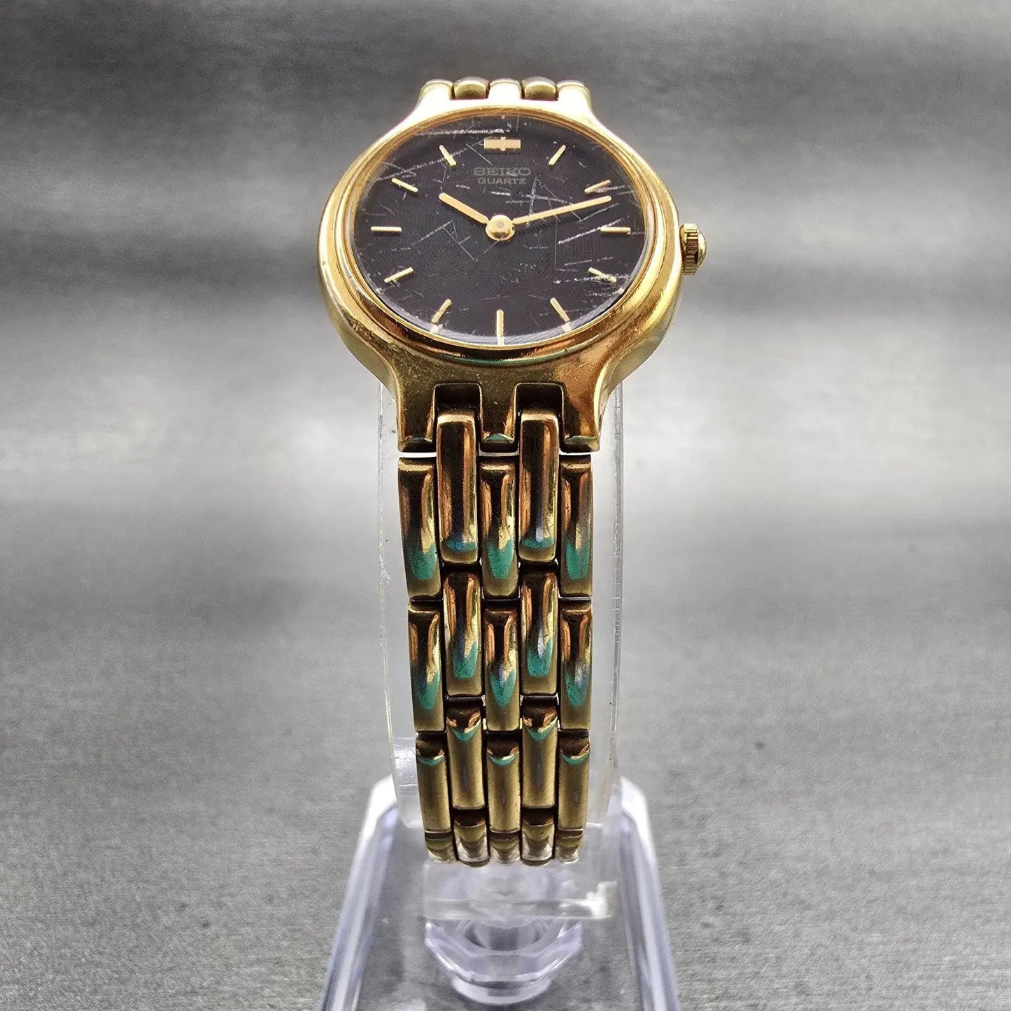 Seiko Watch Women 22mm Black Dial Gold Tone Round 1N00-0A99 New Battery Vintage5