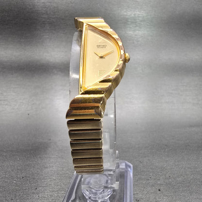 Seiko Watch Women 15mm Gold Dial Gold Tone Asymmetrical 1F20-5059 New Battery5