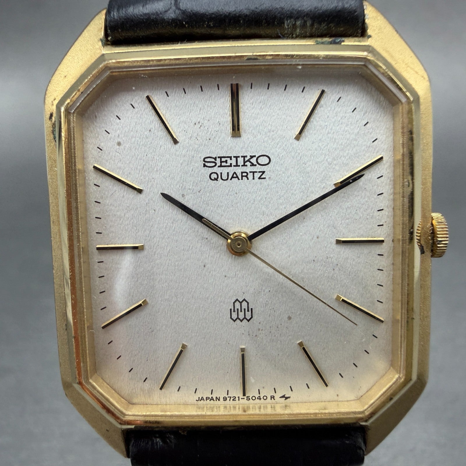 Seiko Tank Watch Men 30mm White Dial Gold Tone Octagon 9721-5040 New Battery1