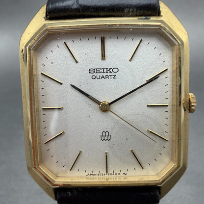Seiko Tank Watch Men 30mm White Dial Gold Tone Octagon 9721-5040 New Battery1