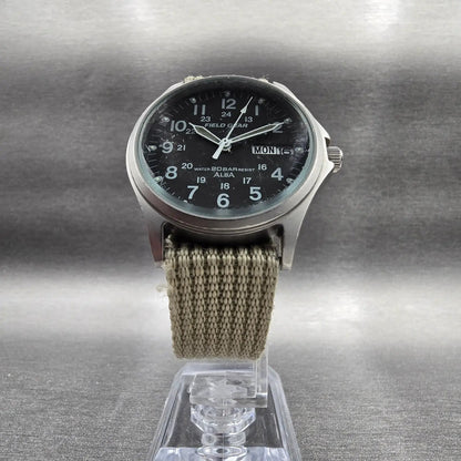 Alba Field Gear Watch Men 35mm Gray Dial Silver Daydate V743-8000 New Battery5