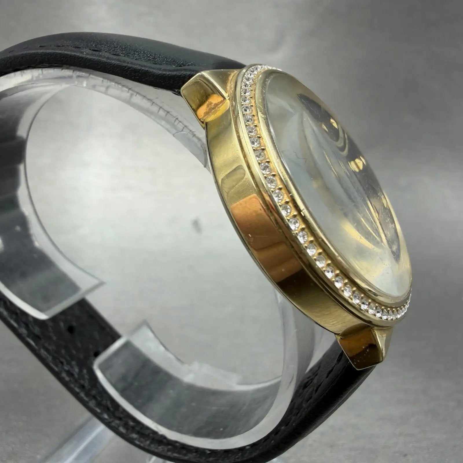 Versace Versus Watch Women 36mm Black Dial Gold Tone Round Leather New Battery3