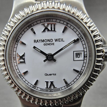 Raymond Weil Watch Women 26mm White Dial Silver Tone Date Round 9270 New Battery1
